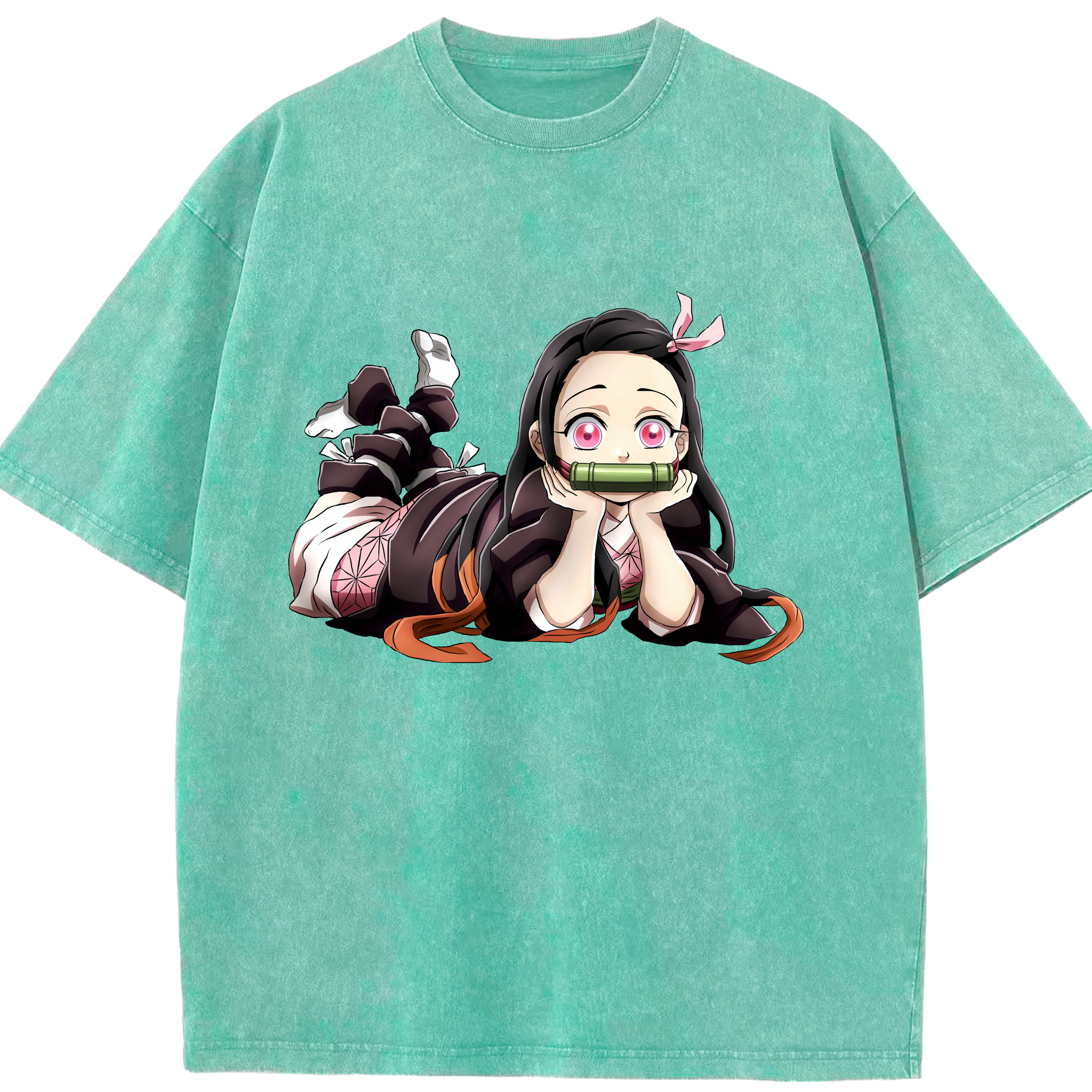 （画像用） 鬼滅の刃（きめつのやいば）竈門 禰󠄀豆子／かまど ねずこ Kamado Nezuko 綿100% ヴィンテージ風 半袖Tシャツ（フロントプリント）